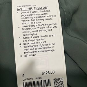 Lululemon Army Green Instill 25in leggings unworn